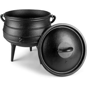 Bruntmor Pre-Seasoned Cast Iron Cauldron - 6 Quart African Potjie Pot with Lid - 3-Legged Dutch Oven for Camping and Over-the-Fire Cooking - Durable Outdoor Cookware for Stews, Chili, and Slow Cooking
