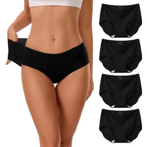 INNERSY Seamless Underwear for Women Soft No Show Invisible Hipster Panties 4-Pack Black, Large