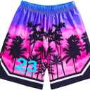 Boy's Summer Track Shorts Hawaiian Drawstring Waist Wide Leg Sports Bermuda Beach Graphic Shorts (10Y)