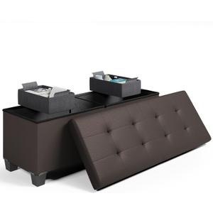 Faux Leather Storage Ottoman with Bins - Brown Foot Rest Bench, Max 660lbs, End of Bed or Living Room
