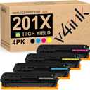 v4ink 201X Toner Cartridge Remanufactured Replacement for HP 201X CF400X CF401X CF402X CF403X 201A CF400AQ1 High Yield Toner for use in Color Pro M252dw M252n MFP M277dw M277n M274N Printer, 4-Pack