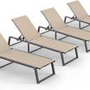Aluminum Chaise Lounge Chair Outdoor, Foldable& No Assembly Patio Pool Lounge Chairs 5-Position Recliner for Outside, Fully Grounded Legs Sun Lounger for Poolside, Khaki
