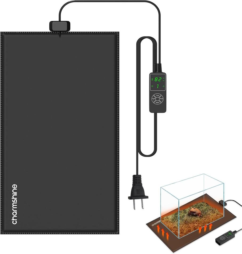 8 by 12-inch 16W Reptile Heating Pad Graphene with Temperature Control Reptile Tank Heat Pad Terrarium Under Tank Heater Mat for Snake Lizard Hermit Crab Reptiles Turtle Thermostat