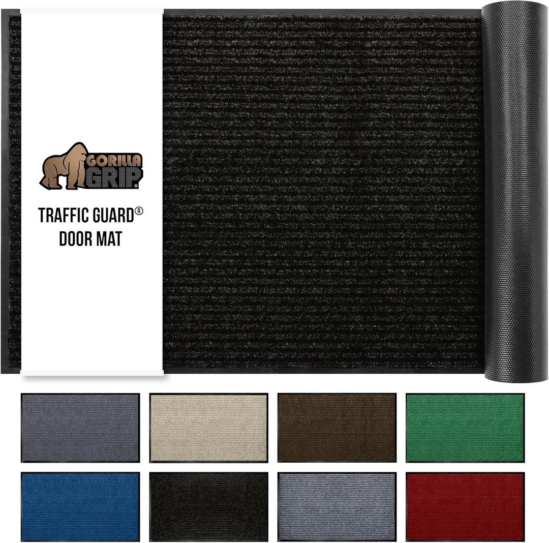 GORILLA GRIP Traffic Guard Door Mat, Heavy Duty Welcome Mats, Commercial Office Space Doormat, Waterproof, Fade Resistant, Strong Rubber Backing, Low Profile, Shoe and Boot Scraper, 29x17, Jet Black