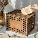 OurWarm Wooden Wedding Card Box with Slot, Vintage Gift Card Box for Party Reception, Hollow Rattan Pattern Rustic Envelope Money Card Box for Wedding Graduation Party Birthday Baby Shower Decor (Brown)