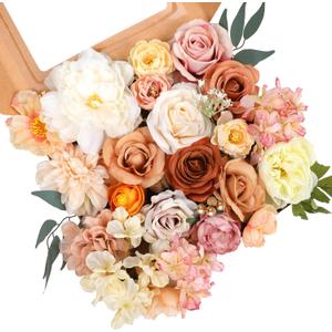 AmyHomie Champagne Artificial Flowers Combo Silk Mix Peony Rose Hydrangea Fake Flowers w/Stem for DIY Wedding Bouquets Centerpieces Arrangements Table Party Bridal Baby Shower Home Fall Decor