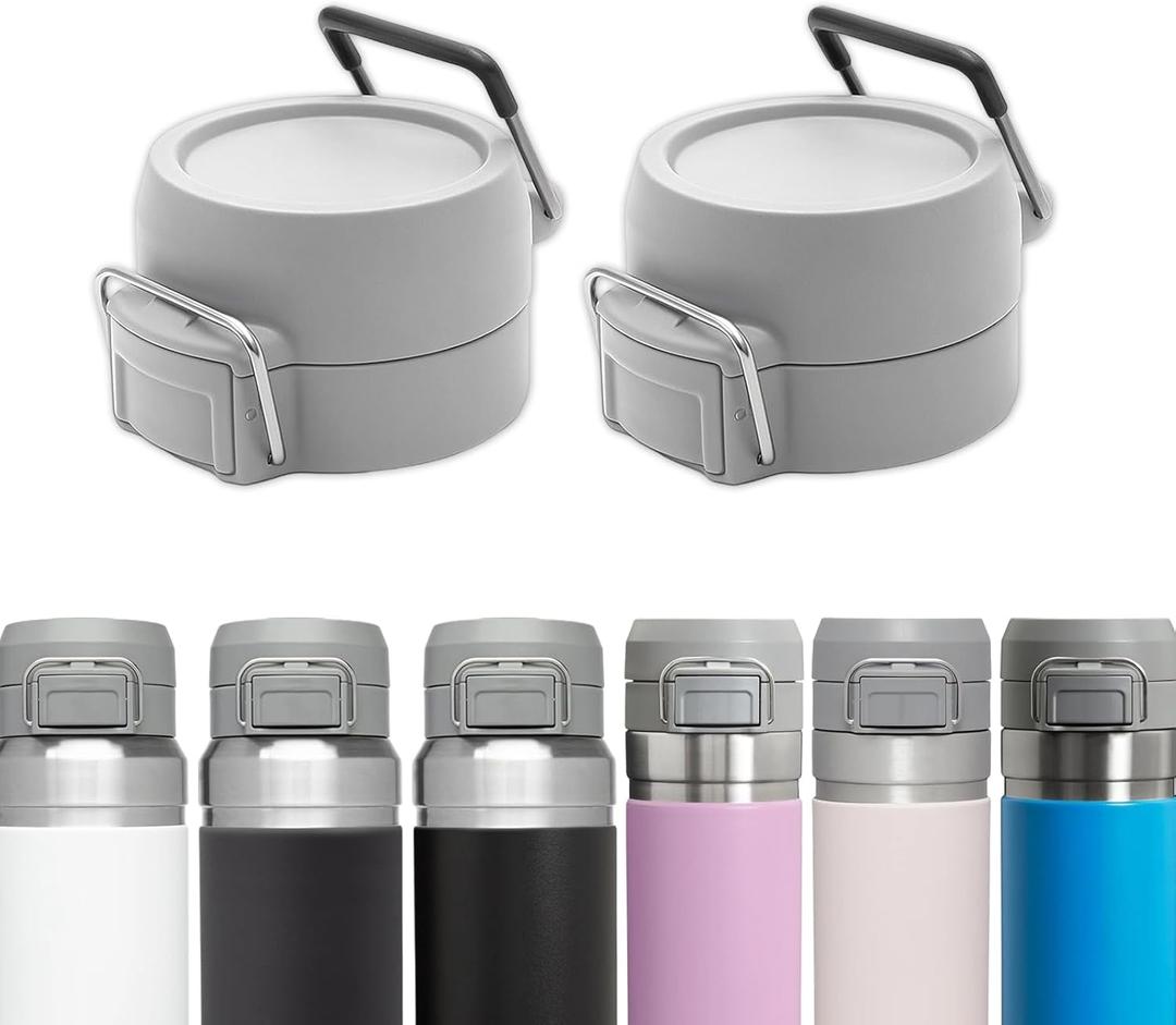 BOSORIO 2 Pack Replacement Lids Compatible with Stanley Quick Flip GO 24oz 36oz Water Bottle, Top Cover Cap with Carry Loop, Leakproof Auto Flip Lids Accessories for Stanley Quick Flip GO (Gray)