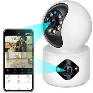 STONVUE Dual Lens Wireless Security Camera Indoor, 2MP+2MP 2.4GHz WiFi PTZ Security Camera with Color Night Vision, Motion Detection, 2-Way Audio, Siren, 24/7 Recording for Home Pet Dog Cat Baby