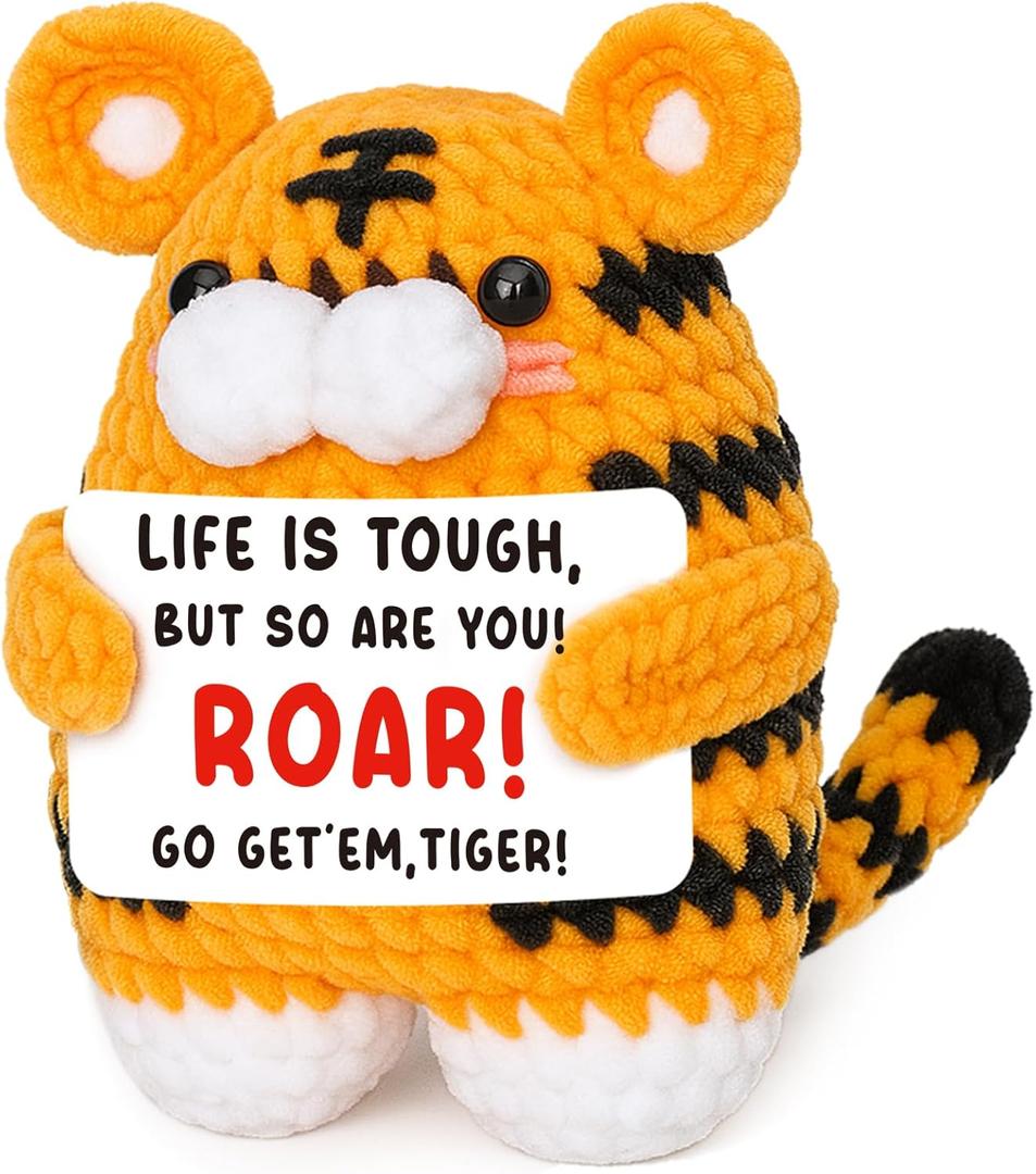 Christmas Birthday Gifts for Men Him, Mini Funny Handmade Crochet Tiger for Friends Coworkers Bosses Brother Perfect for Encouraging Christmas Stocking Stuffer Gifts for Men Emotional Cheer Up Support