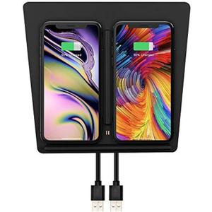 TAPTES Wireless Charger for Tesla Model 3 2017 2018 2019 2020, Dual Phone Charging Pad for Tesla Model 3 Accessories, Car Center Console Interior, Compatible with iPhone & Smartphones, Black