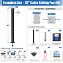 CKE 15ft-20ft Complete Set 42" Modular Black Cable Railing Post Kit, 4Pack Black Level Drilled Line Posts(41"x2"x2"), Swageless Deck Cable Railing System Kit, 250ft 1/8" Wire Rope(No Handrail), LPS02