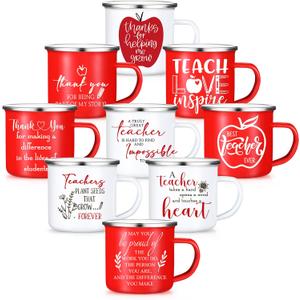 9 Pcs Teacher Appreciation Gift Bulk 12 oz Enamel Coffee Mug Teachers Thank You Gifts for Graduation End of Year Teacher Gift from Students School (Apple)