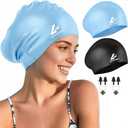 Silicone Swim Caps, 2 Pack Durable Comfortable Adult Swimming Cap Elastomeric for Women Man Short Hair Long Hair