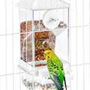 Hamiledyi Automatic Bird Feeder No Mess Bird Cage Feeder Seed Food Container with Perch Transparent Parrot Cage Accessories for Parakeets, Budgies, Cockatoos, Finches, Lovebirds, Canaries (White)