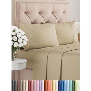 Cal King Size 4 Piece Sheet Set - Comfy Breathable & Cooling Bed Sheets Set - Hotel Luxury Bedding for Women, Men, Kids, Teens, Boys & Girls - Deep Pockets, Ultra-Soft, Wrinkle Free - Oeko-Tex - Beige