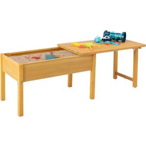 BIRASIL Wooden Kids Sensory Tables with Folding Lid, Activity Table for Children, Elevated Play Tables with Storage for Indoor Outdoor, Yellow