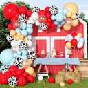 170Pcs Cowboy Western Balloons Arch Garland Kit,Red and Blue Cow Print Balloons for Western Cowboy Cowgirl Farm Animal Themed Baby Shower Birthday Party Decorations Supplies