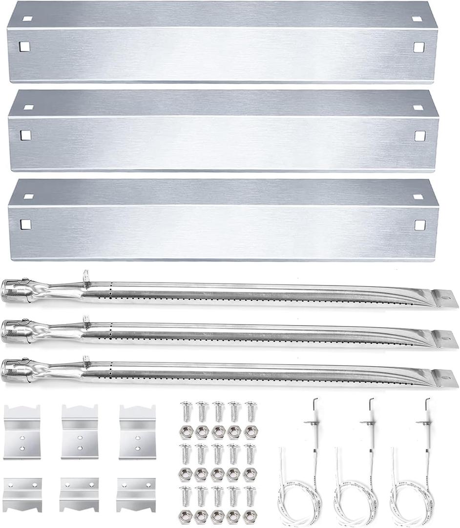 Hisencn Replacement Parts for Chargriller 5050, 3001, 5650, 3008, 3030, 4000, King Griller 5252 Grill, Stainless Steel Burner Tube, Heat Plate Tent, Ignitor for Chargriller Parts Replacement