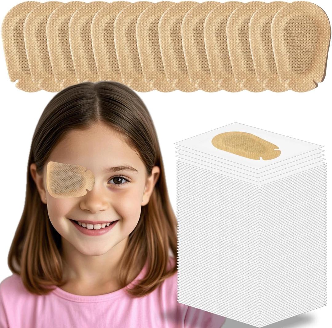 100 Pcs Adhesive Eye Patches for Kids, Medical Eye Patch Disposable Breathable Eyepatch for Amblyopia Lazy Eye Latex Free Adhesive Bandages for Children, 2.95 1.97 inches, Nude Color