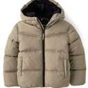 The Children's Place,Boys,Water and Wind Resistant Hooded Zip Front Puffer Jacket, Faux Fur Lined, Chinchilla, X-Small