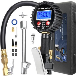 Digital Tire Pressure Gauge with Inflator: ENDARK 250 PSI Air Compressor Attachment Inflation Gun with Heavy Duty 360 Air Chuck & Extended Hose and Quick Connect Coupler with Carrying Case