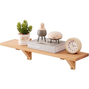 Floating Shelves Oak 24 inches Natural Wood Wall Shelf Wall Mounted Rustic Floating Shelf with Brackets for Bedroom Living Room Bathroom Kitchen Office Wall Storage Shelf
