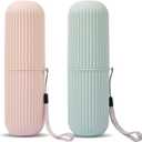 UCEC Travel Toothbrush Case, Toothbrush Holder Travel, Toothbrush Case for Traveling, Camping, Home, School, Business, Bathroom, 2 Pack (Green, Pink) (7.7 Inch)