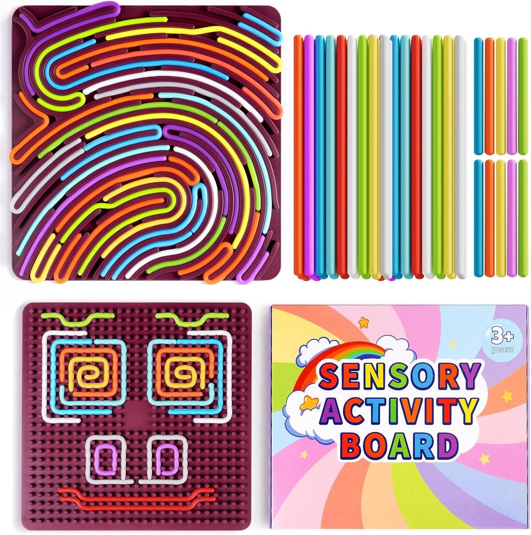 Sensory Activity Board - Large Silicone Fidget Toy for Autism, Anxiety, Stress Relief, Calming & ADHD, Double-Sided Silent Sensory Activities for 3+ Kids, Adults with Portable Travel Bag & 30 Strings