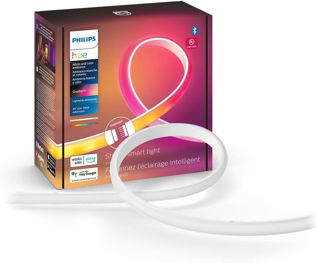 Philips Hue Indoor 3-Foot Smart LED Light Strip Extension - Flowing Multicolor Effect - Requires Base Kit - 1 Pack - Control with Hue App - Works with Alexa, Google Assistant and Apple HomeKit
