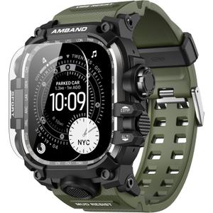 amBand Rugged Case with Band for Apple Watch Ultra 3/2/1 49mm, M3 Military Grade Shockproof Cover, Includes Screen Protector Kit, Tactical Band for Men - Compatible with iWatch Ultra, Army Green
