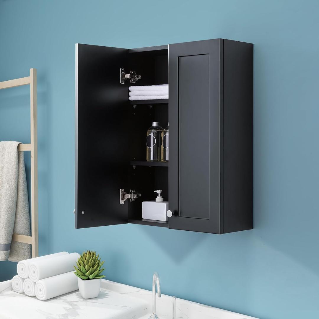 Matte Black Wall Mount Medicine Cabinet - Over Toilet Storage with 2 Adjustable Shelves, DTC Hinges & Metal Handles, Easy Assembly Bathroom Cabinet for Small Spaces