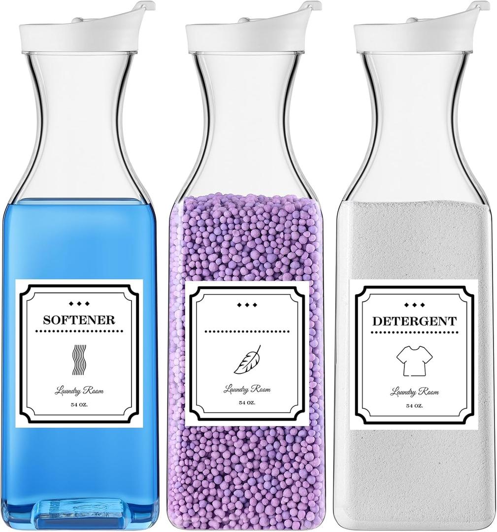 Laundry Detergent Dispenser,54oz Fabric Softener Dispenser,Plastic Liquid Laundry Detergent Container,Laundry Detergent Organizer for Laundry Room Organization with 4 Labels,3 Pack