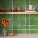 Commomy Thicker Green Peel and Stick Tiles- 10 pcs of 12" x 12" - 3D Adhesive Square Peel and Stick Tiles Backsplash for Kitchen, Bathroom, Removable, Waterproof, Vinyl Wall Tile (Glossy Ceramic Green & Thicker Design)