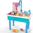 Play Kitchen Sink Toys, Blue Electric Dishwasher Playing Toy with Running Water, Play Food & Tableware Accessories, Kitchen Set Toys, Role Play Sink Set for Toddlers Kids Boys Girls