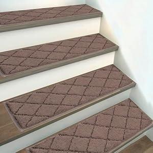 HEBE Carpet Stair Treads Non Slip 15 PCS 8" X 30" Edging Stair Runner for Wooden Steps Indoor Self Adhesive Stair Rugs Runners Reusable Staircase Step Treads Mat for Kids, Elders, Pets