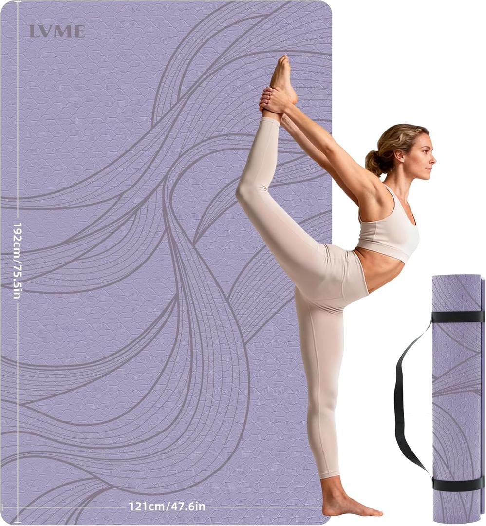 Large Yoga Mat (75.5"x47.6"x0.4"Extra Wide & Thick 10mm, Non-Slip Exercise Mat, High-Density TPE Mat for Yoga Pilates & Home Gym Workouts