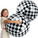 2 Pack 20-Inch Diameter Race Car Themed Beach Balls - Large Inflatable Black and White Checkered Beach Balls for Birthday Party Decorations, Summer Pool and Beach Game, and Bulk Party Favors
