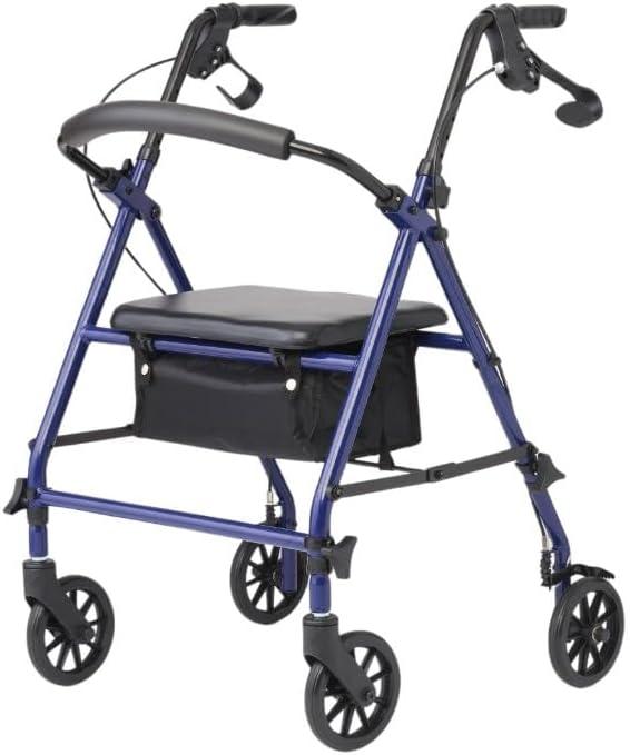 4-Wheel Rollator Walker for Seniors FSA/HSA Eligible Blue Rolling Walker with Seat, Hand Brakes & Storage  Heavy Duty Frame Supports 350 lbs  Foldable Mobility Aid