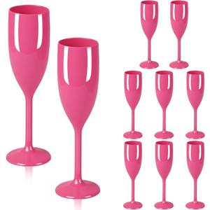 Plastic Champagne Flutes, Acrylic Glasses Goblets Cups Toasting Shatterproof Reusable Flute, for Wedding Party Dinner Mimosa Bar Anniversary Birthday Easter (10, Peach Pink)
