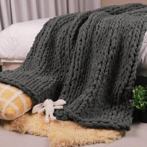 Chenille Chunky Knit Blanket Soft Fluffy Handmade Throw Blanket for Couch Sofa Bed and Home Décor Carriediosa (Grey 50" x 60")