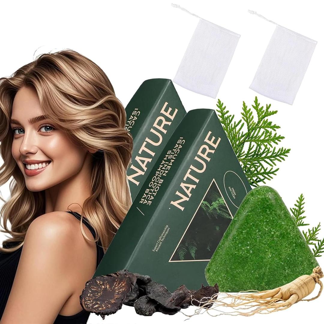 Nature Triangle Shampoo Bar, Nature Seven Green Soap Shampoo, Usman Grass hampoo Bar, Calming & Strengthens Hair for Women and Mens (2PCS)