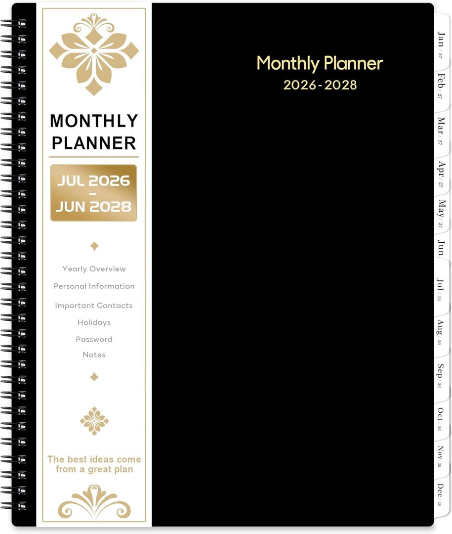 2026-2028 Monthly Planner - 2 Year Monthly Planner 2026-2028 With Tabs, JUL 2026 - JUN 2028, 9" x 11", 24-Month Calendar with Pocket, Label, Contacts - Black
