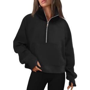 AUTOMET Womens Sweatshirts Half Zip Cropped Pullover Fleece Quarter Zipper Hoodies 2026 Fall Fashion Outfits Clothes Black Size M