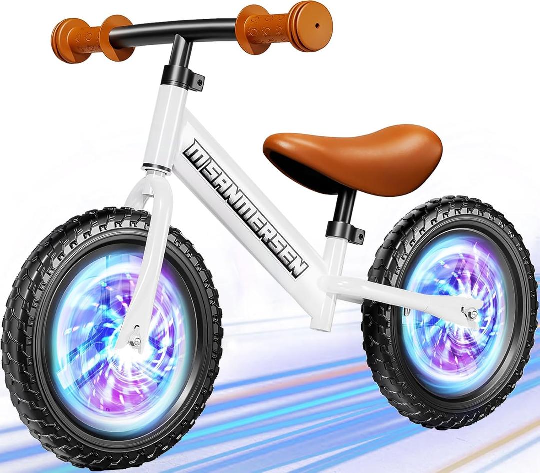 Colorful Lighting Toddler Balance Bike 2 3 Year Old,Balance Bike for Age 24 Months to 5 Years Old 12Inch Lightweight Steady Balancing Bike with Adjustable Handlebar&Seat,Birthday Gift for 2 3 4 5 Kids , White 