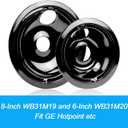 4 Pack Black Porcelain Burner Drip Pan By AMI PARTS - Replacement for Ge Hot-point Range Cooktop Includes 1 8-Inch and 3 6-Inch Drip Pans