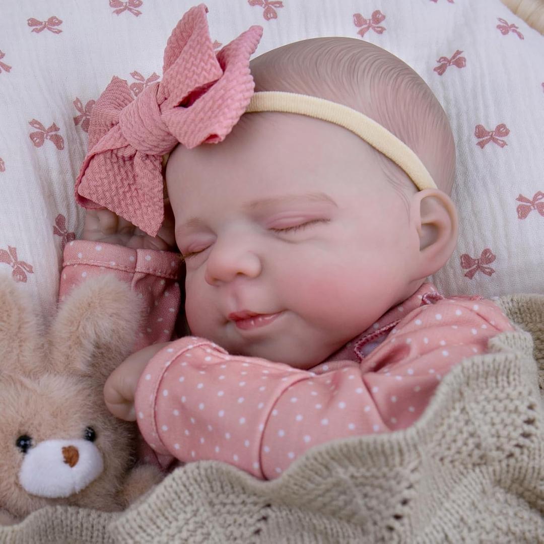 Aori Lifelike Reborn Baby Dolls Girl - Realistic Newborn Sleeping Baby with Flexible Limbs, Weighted Soft Body Reborn Doll Set with Outfit for Kids 3+, Parents, Elderly and Collectors (Pink Bow)