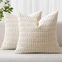 MIULEE Cushion Covers 45x45 cm Christmas Corduroy Cream White Square Decorative Throw Pillow Covers 18x18 Inch Boho for Living Room Sofa Bedroom Pack of 2