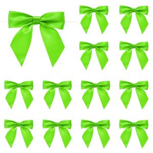 MECCANIXITY 50 Pcs Pre-Tied Bows Satin Ribbon Bows 4.5" Twist Ties Gift Bows for Craft DIY Candy Bags Christmas Wedding Decor Party Treat Bags Bright Green