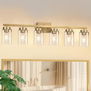 IZORRO Modern Bathroom Light Fixtures, 6 Light Gold Vanity Lights, Bathroom Lightig Fixtures Over Mirror with Clear Glass for Living Room Cabinet