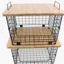 Tier High Quality Bamboo Wood Lid Stackable, Wire Baskets Foldable Countertop Baskets for Kitchen